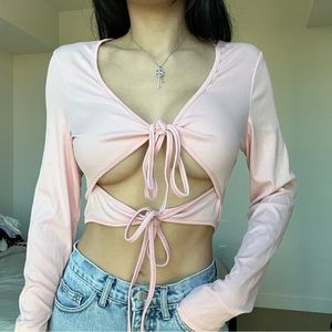 Pink Tie Front Crop Top